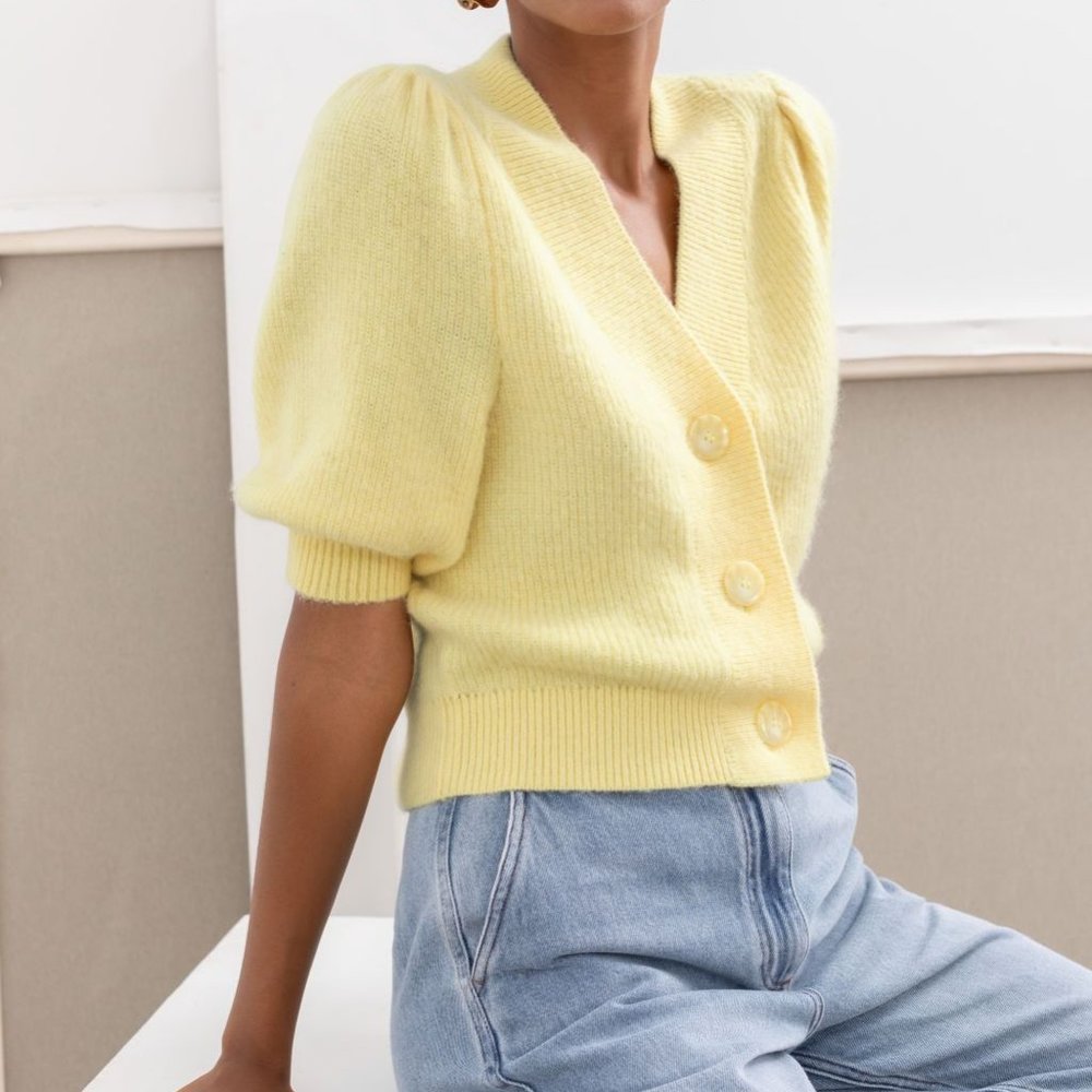 Puff sleeve wool cardigan
